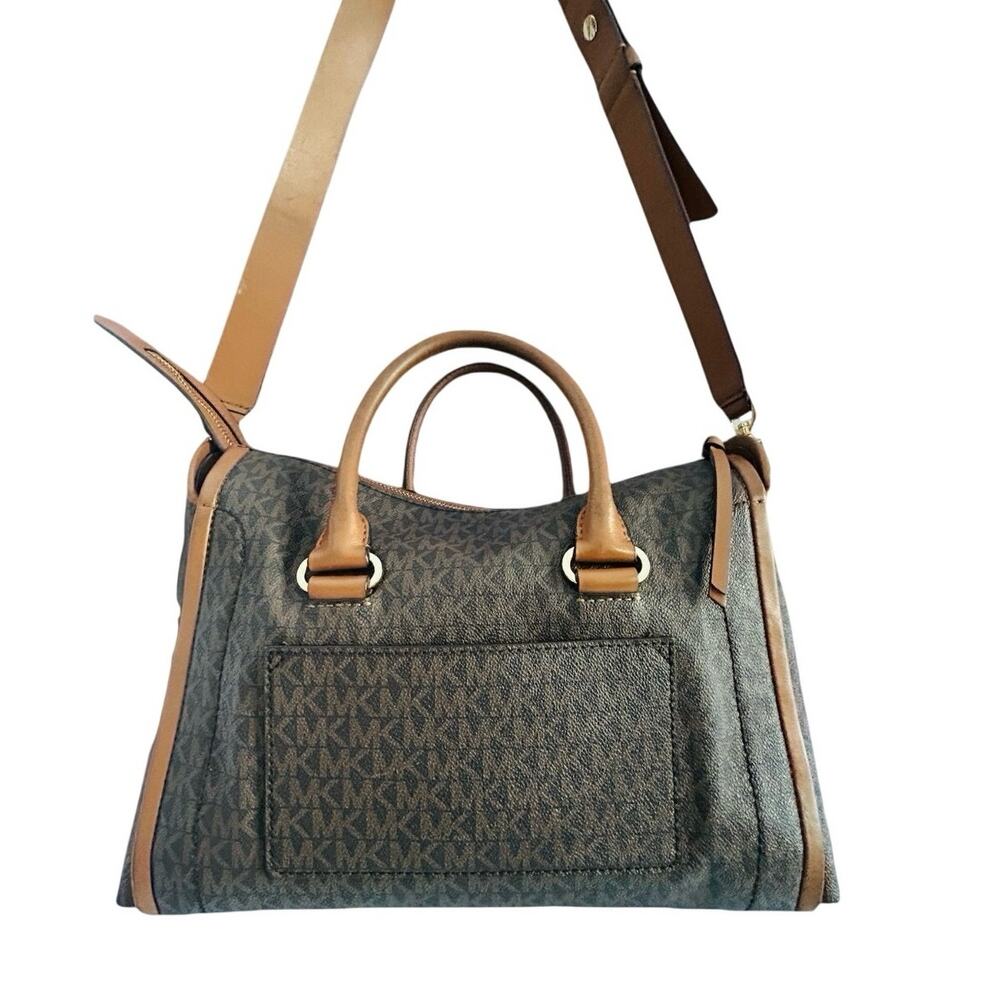 Michael Kors Carine Medium Brown Acorn Gold Satchel Handbag Handle MK Logo